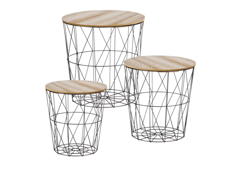 Set de 3 Corbeilles en MDF et Fer - Éléments Décoratifs 39x40x39cm, 34x35x34cm, 29x30x29cm - 10031494 - WURM