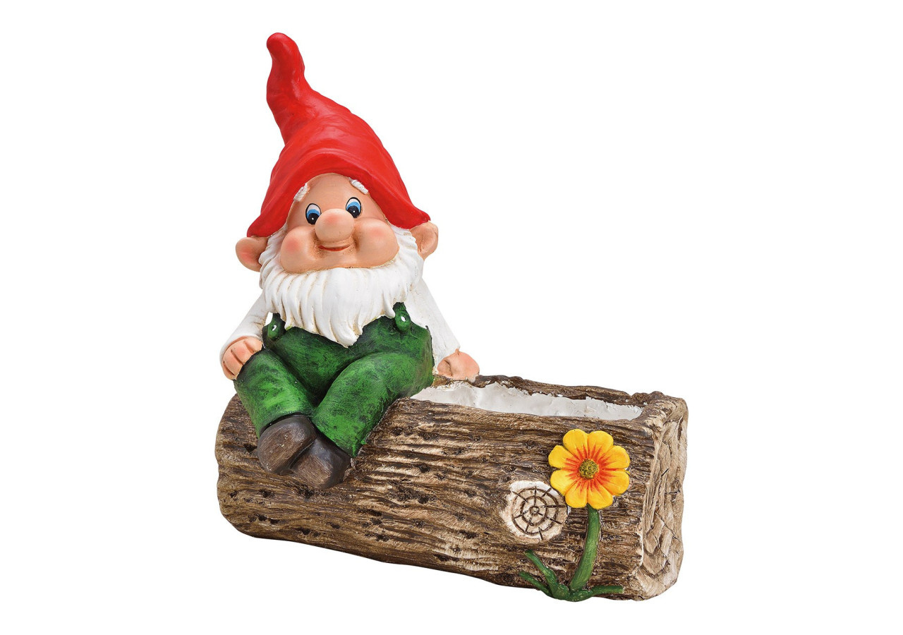 Nain de jardin sur tronc - Avec pot de fleurs en magnesia 35 x 40 x 20 cm - 10031429 - WURM