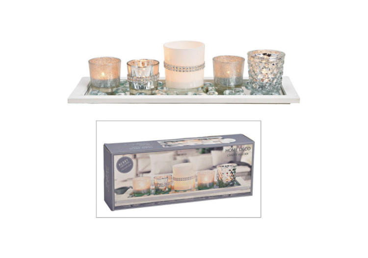 Set de lanternes - 5 lanternes sur plateau en bois 37 x 10 x 14 cm - 10031293 - WURM