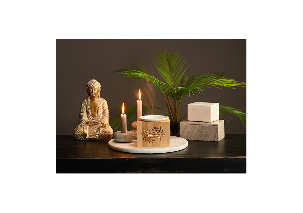 Lampe à parfum - Décor en feuilles, céramique naturelle 12 x 10 x 12 cm - 10031282 - WURM