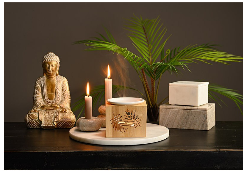 Lampe à parfum - Décor en feuilles, céramique naturelle 12 x 10 x 12 cm - 10031282 - WURM