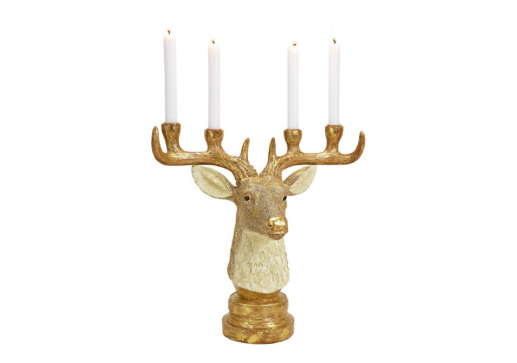 Bougeoir en forme de tête de cerf - Pour 4 bougies en polyuréthane doré 41x39x20cm - 10031204 - WURM