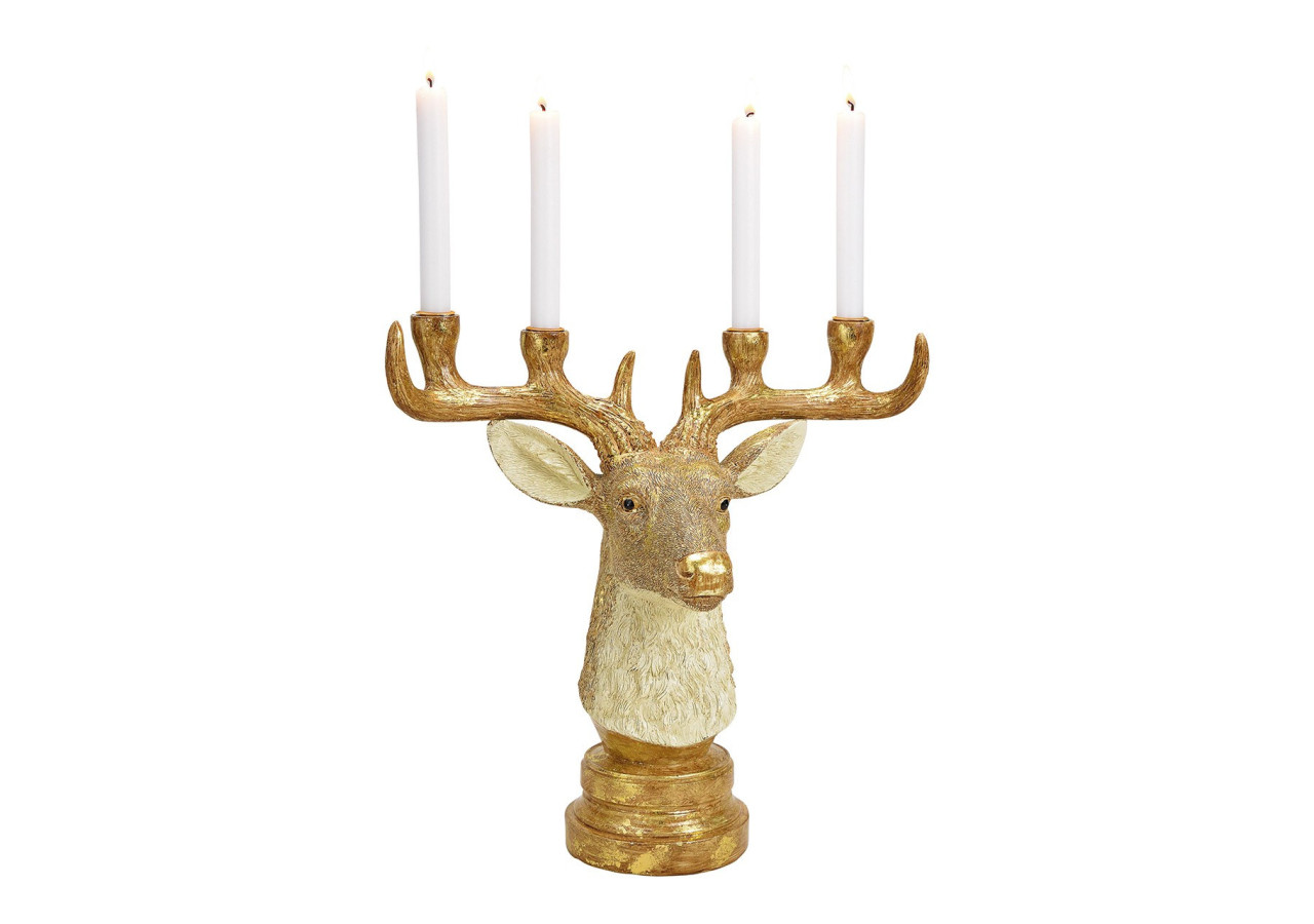 Bougeoir en forme de tête de cerf - Pour 4 bougies en polyuréthane doré 41x39x20cm - 10031204 - WURM