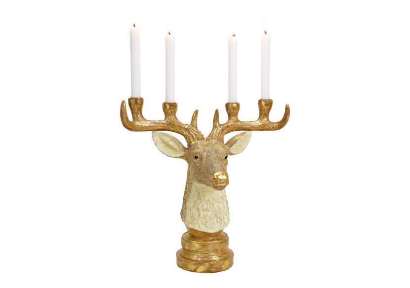 Bougeoir en forme de tête de cerf - Pour 4 bougies en polyuréthane doré 41x39x20cm - 10031204 - WURM