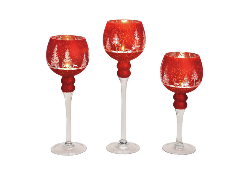 Set de lanternes en verre - Décor rouge 30, 35, 40cm - 10031203 - WURM