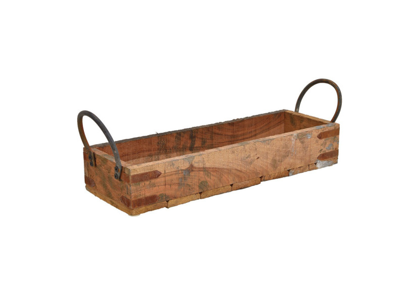 Plateau avec poignées en métal - Bois recyclé brun 45x14x13cm - 10031129 - WURM