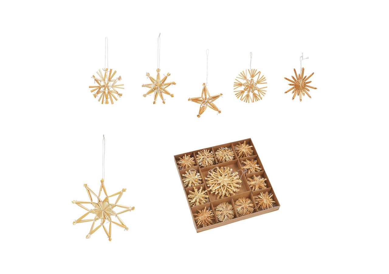 Ornements de Noël étoiles en paille - 52 pièces, nature 6-10cm - 10031117 - WURM