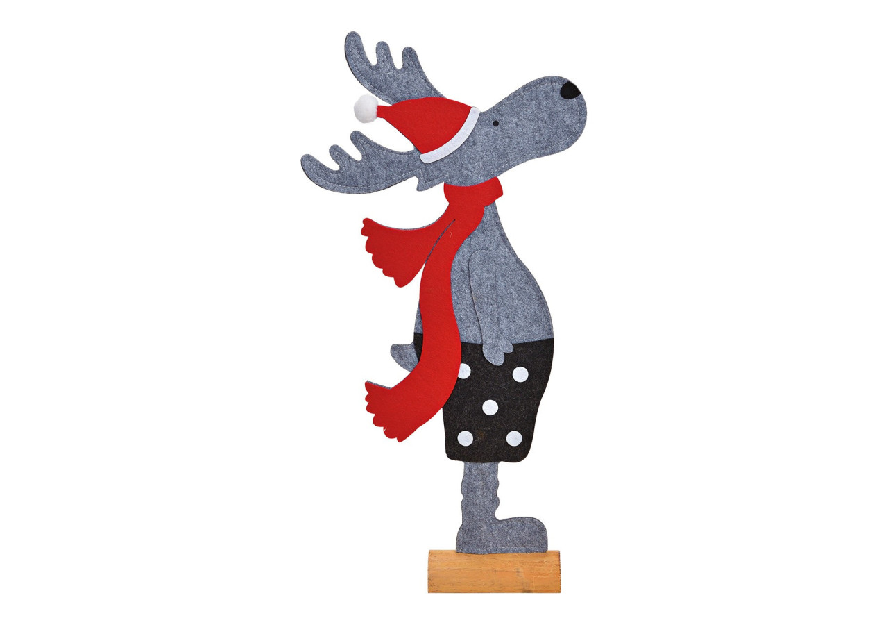 Support cerf en feutre et bois - Gris 30x62x7cm - 10031069 - WURM