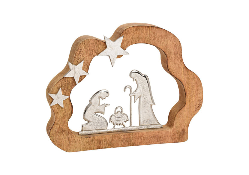 Scène de Crèche en Bois - Finition Brun et Argent 41x31x5cm - 10030853 - WURM