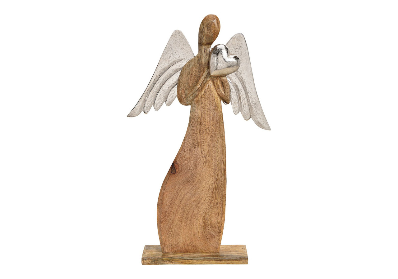 Ange en Bois avec Ailes Métalliques - Coeur Décoratif, 30x51x7cm - 10030708 - WURM