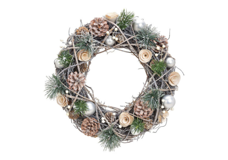 Couronne de Noël - Bois et Plastique Blanc/Argent 34x34x9cm - 10030568 - WURM