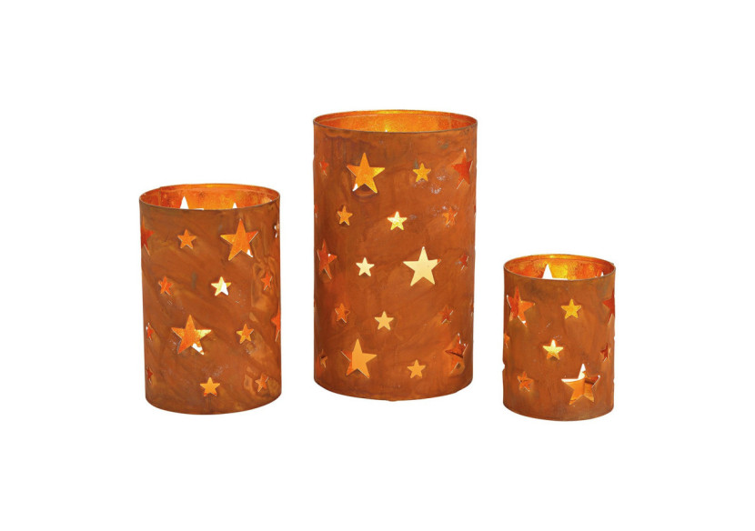 Set de lanternes décoratives en métal rouillé - 3 pièces, dimensions variées - 10030507 - WURM
