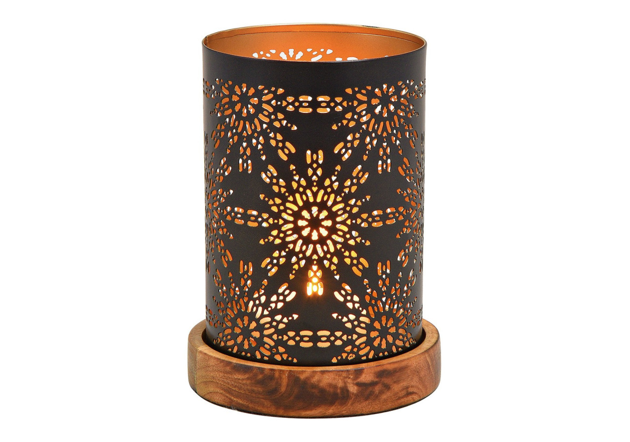 Lanterne sur socle en bois avec décor floral - Dimensions 10x18x10cm - 10030504 - WURM