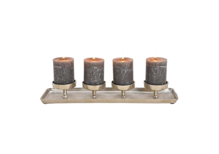 Centre de table avec bougeoir pour 4 bougies - Métal argent, 44x6x12cm - 10030447 - WURM