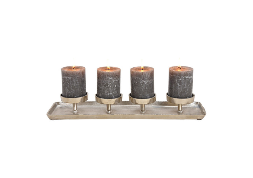 Centre de table avec bougeoir pour 4 bougies - Métal argent, 44x6x12cm - 10030447 - WURM