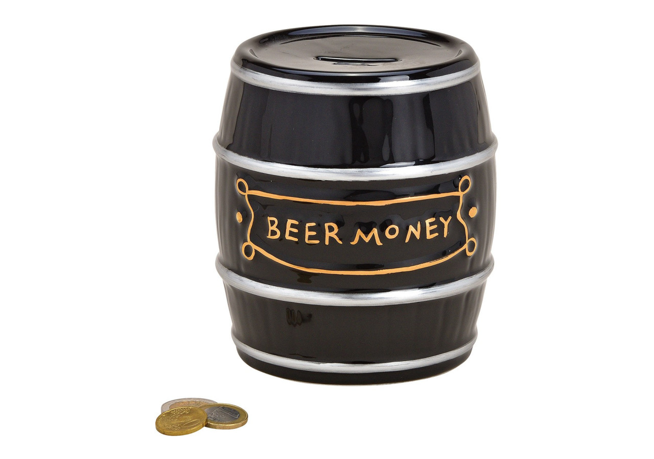 Tirelire en céramique noire - Modèle fût Beer Money, 13x14x13cm - 10030393 - WURM