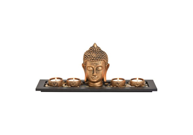 Buddha avec support pour 4 bougies - Bois et poly doré 41x17x11cm - 10030084 - WURM