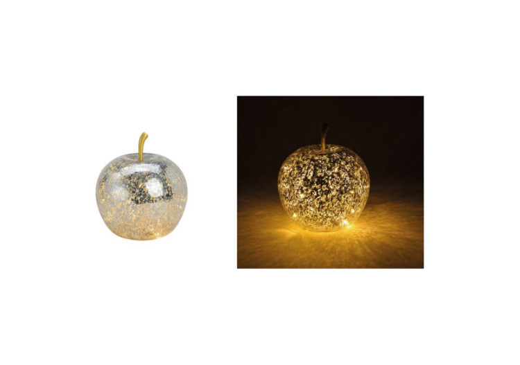 Pomme décorative en verre avec lumière LED et timer - Argent - Dimensions 16 x 17 cm - 10029987 - WURM