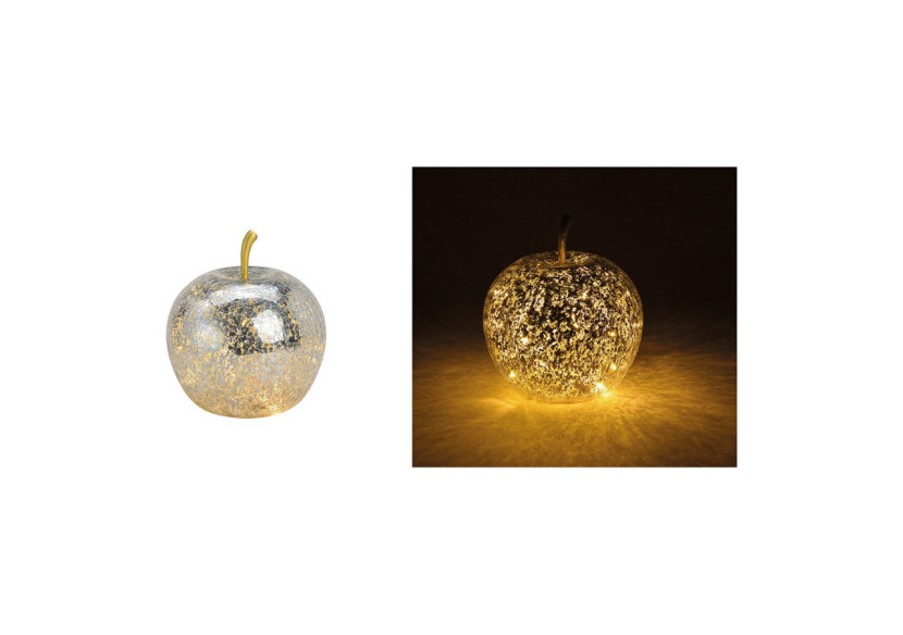 Pomme décorative en verre avec lumière LED et timer - Argent - Dimensions 16 x 17 cm - 10029987 - WURM