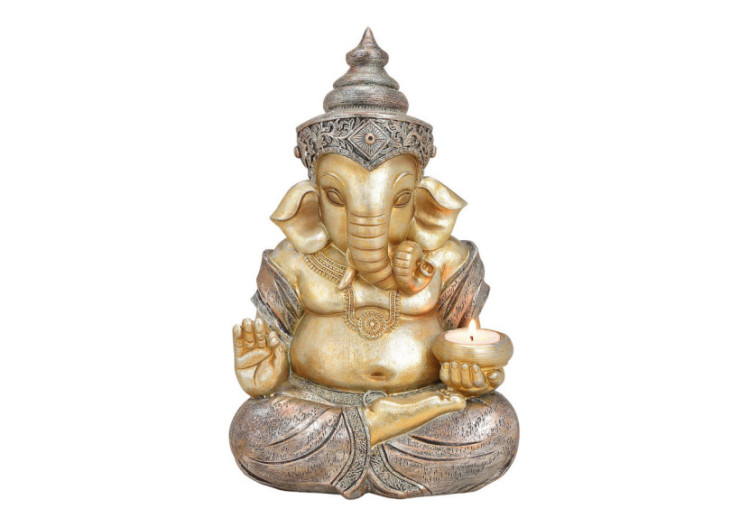 Ganesha avec support de bougie en poly champagner - Dimensions 20 x 31 x 15 cm - 10029736 - WURM
