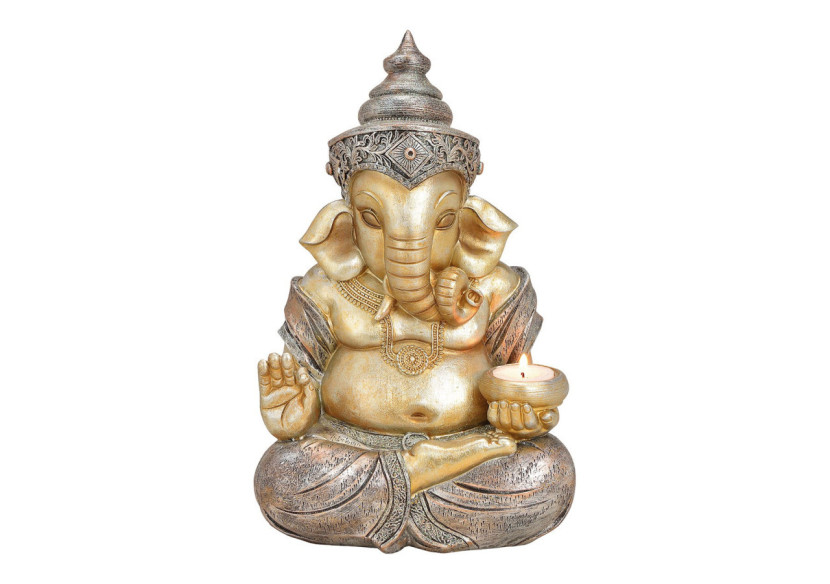 Ganesha avec support de bougie en poly champagner - Dimensions 20 x 31 x 15 cm - 10029736 - WURM
