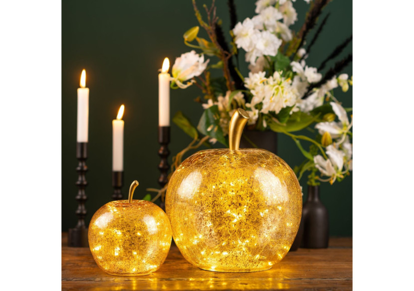 Pomme LED avec minuterie - Verre doré 16x17x16cm - 10029733 - WURM