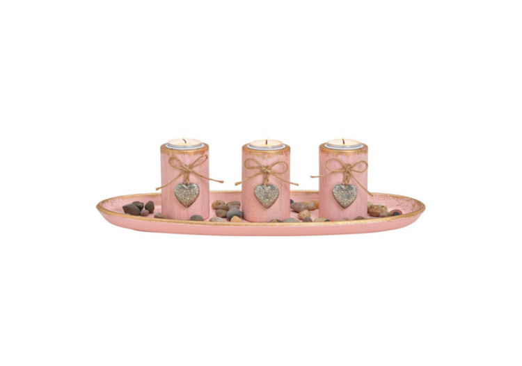 Bougeoir avec pierres décoratives - Bois rose 39x12x15cm - 10029704 - WURM