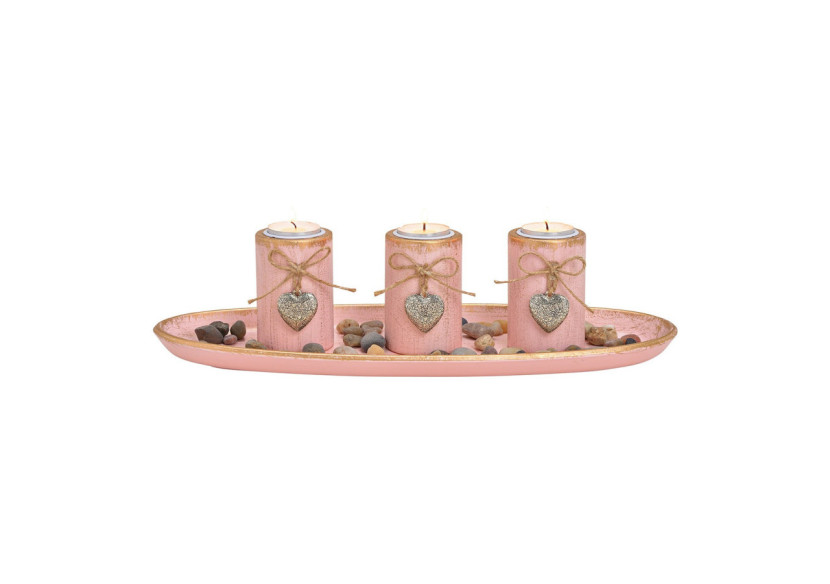 Bougeoir avec pierres décoratives - Bois rose 39x12x15cm - 10029704 - WURM