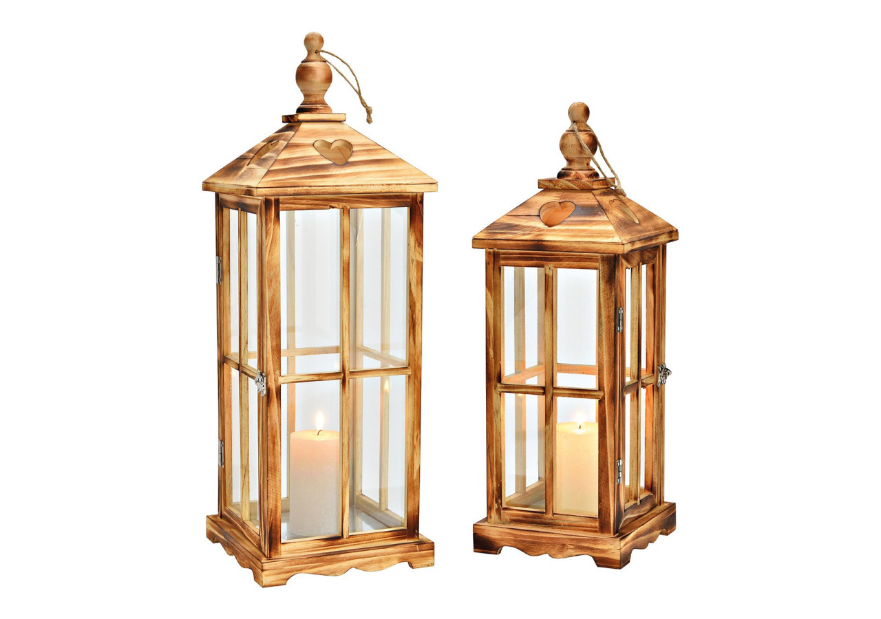 Ensemble de Lanternes en Bois et Verre - 2 pièces, Dimensions 22x62x22cm et 16x45x16cm - 10029543 - WURM