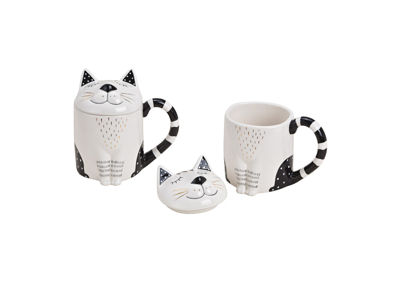 Mug Chat avec Couvercle en Céramique - 300ml, Dimensions 14x14x10cm - 10029271 - WURM
