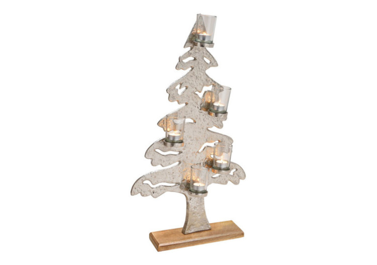 Arbre de Noël avec 5 Lanternes en Verre - Métal Argenté 41 x 72 x 9cm - 10028804 - WURM