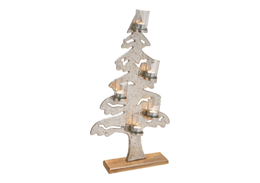 Arbre de Noël avec 5 Lanternes en Verre - Métal Argenté 41 x 72 x 9cm - 10028804 - WURM