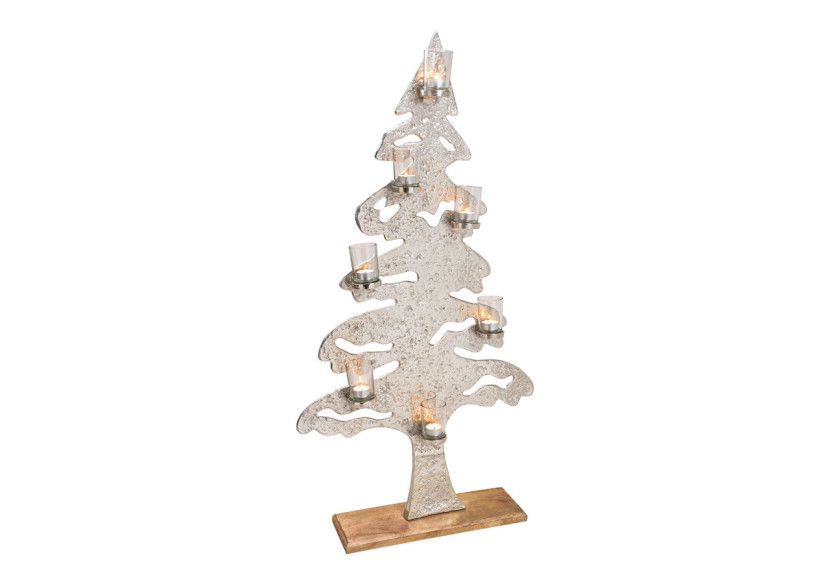 Arbre de Noël avec 7 Lanternes en Verre - Métal Argenté 59 x 113 x 15cm - 10028803 - WURM