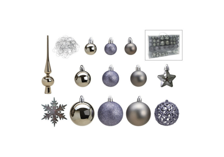 Boules de Noël en plastique - Set de 111 en gris, 3/4/6 cm - 10028714 - WURM
