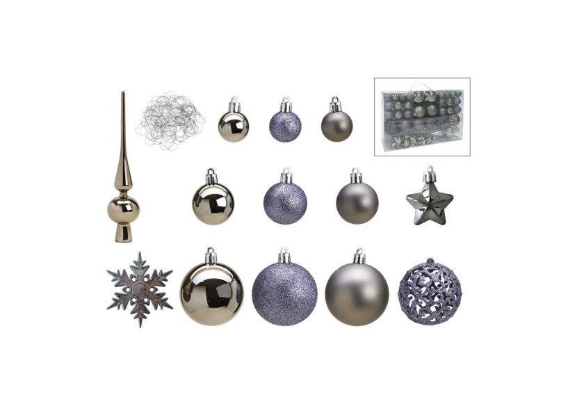 Boules de Noël en plastique - Set de 111 en gris, 3/4/6 cm - 10028714 - WURM