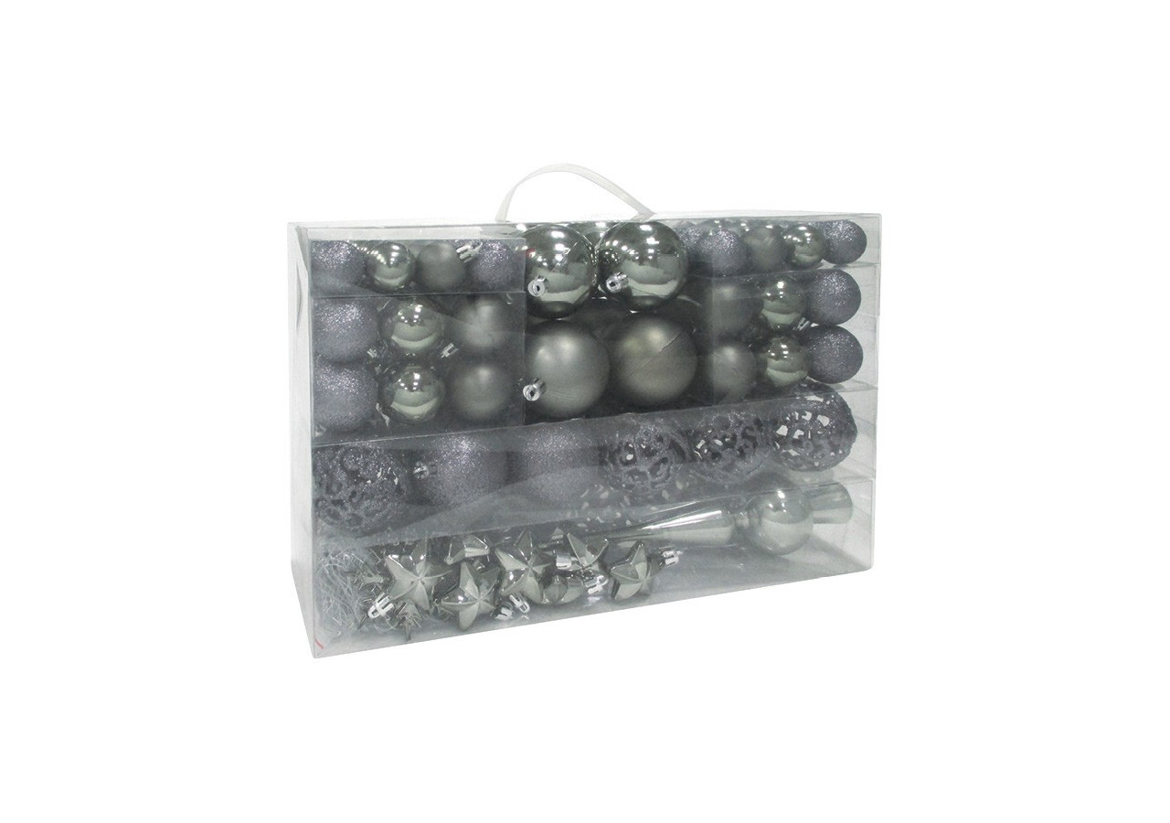 Boules de Noël en plastique - Set de 111 en gris, 3/4/6 cm - 10028714 - WURM