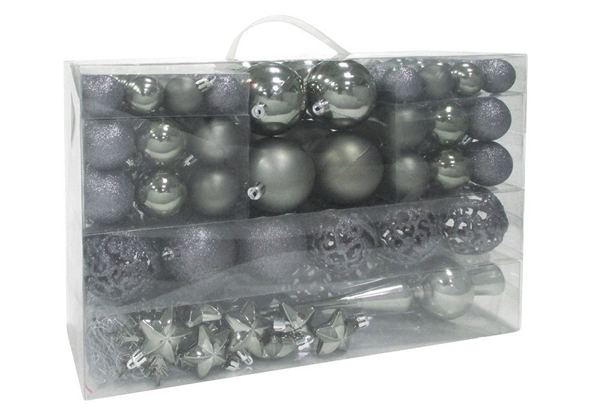 Boules de Noël en plastique - Set de 111 en gris, 3/4/6 cm - 10028714 - WURM