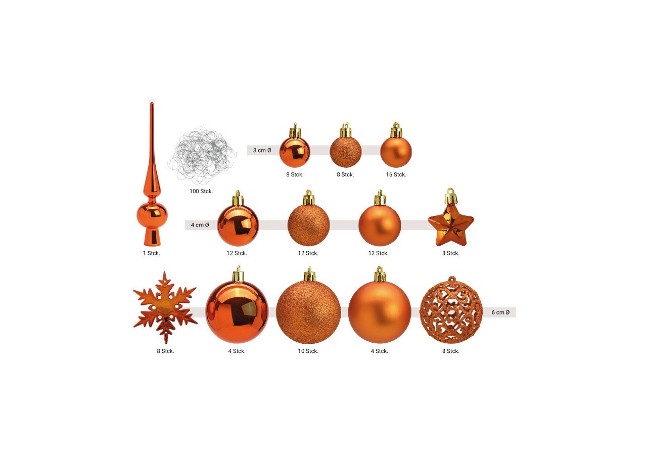 Boules de Noël en plastique - Set de 111 en cuivre, 3/4/6 cm - 10028712 - WURM