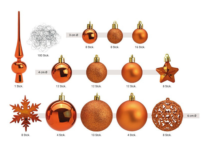 Boules de Noël en plastique - Set de 111 en cuivre, 3/4/6 cm - 10028712 - WURM