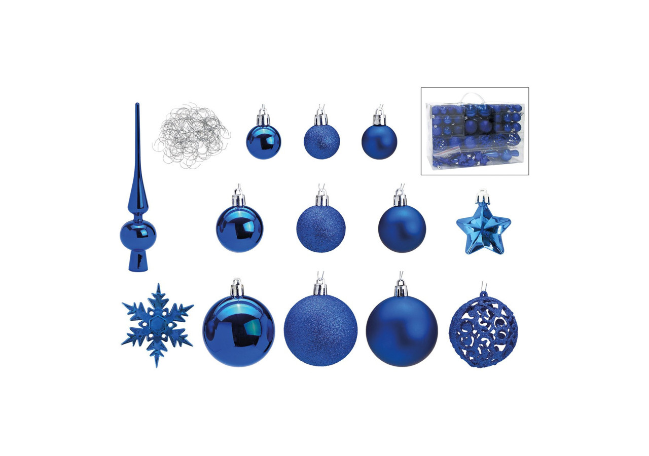 Boules de Noël en plastique - Set de 111 en bleu, 3/4/6 cm - 10028711 - WURM
