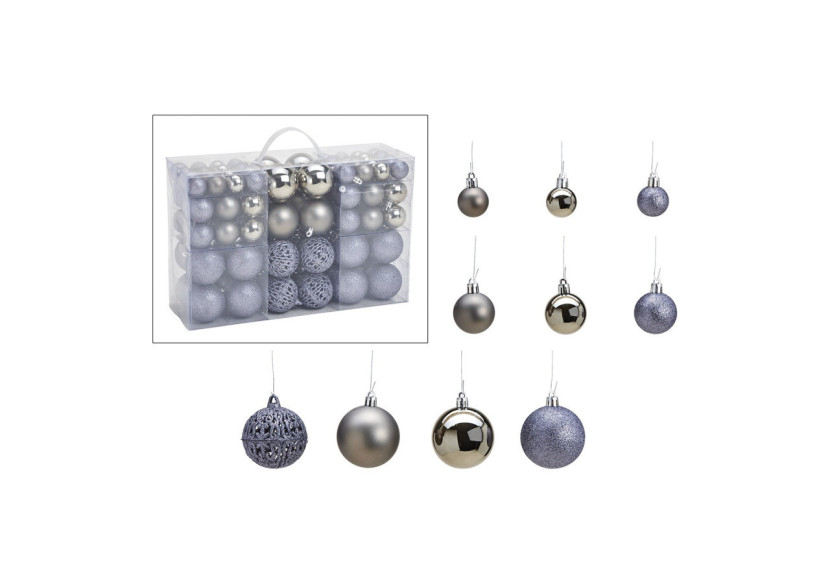 Boules de Noël en plastique - Set de 100 en gris, 3/4/6 cm - 10028710 - WURM