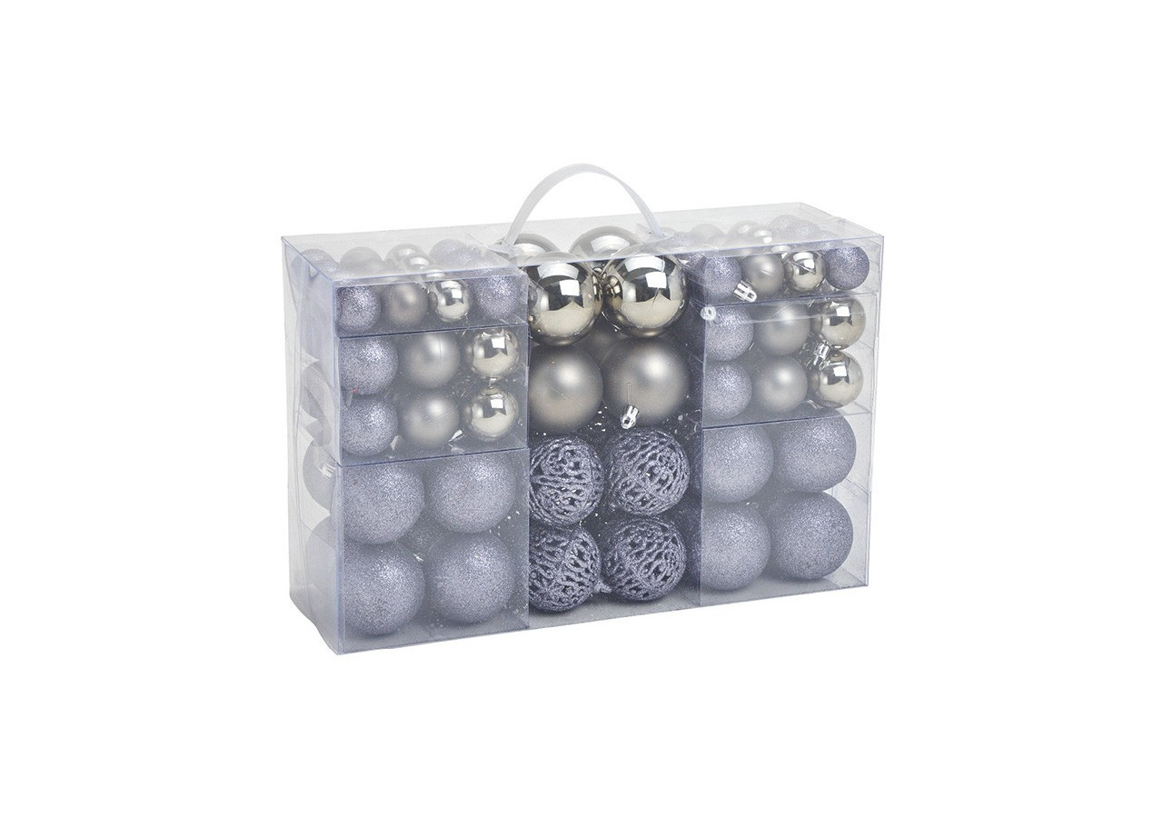 Boules de Noël en plastique - Set de 100 en gris, 3/4/6 cm - 10028710 - WURM