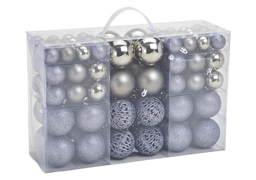 Boules de Noël en plastique - Set de 100 en gris, 3/4/6 cm - 10028710 - WURM