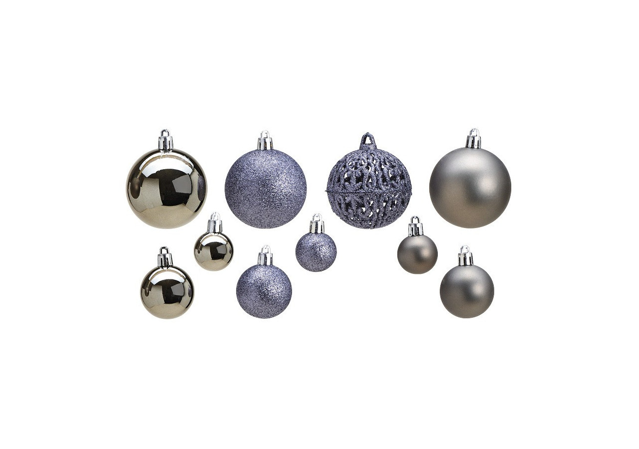 Boules de Noël en plastique - Set de 100 en gris, 3/4/6 cm - 10028710 - WURM