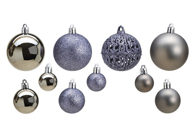Boules de Noël en plastique - Set de 100 en gris, 3/4/6 cm - 10028710 - WURM