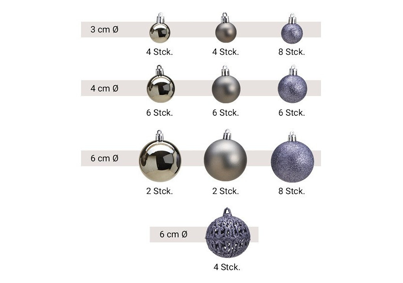 Boules de Noël en plastique - Set de 100 en gris, 3/4/6 cm - 10028710 - WURM