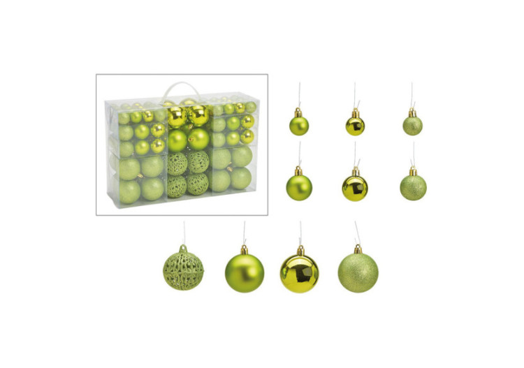 Boules de Noël en plastique - Set de 100 en vert, 3/4/6 cm - 10028709 - WURM