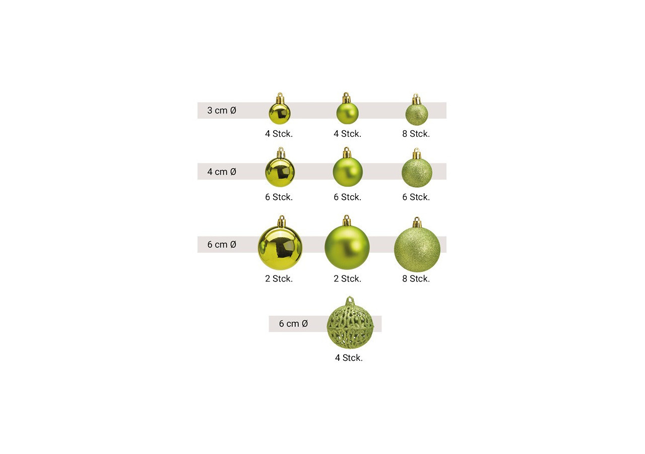 Boules de Noël en plastique - Set de 100 en vert, 3/4/6 cm - 10028709 - WURM
