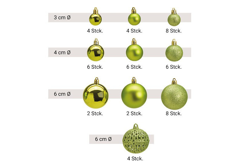 Boules de Noël en plastique - Set de 100 en vert, 3/4/6 cm - 10028709 - WURM