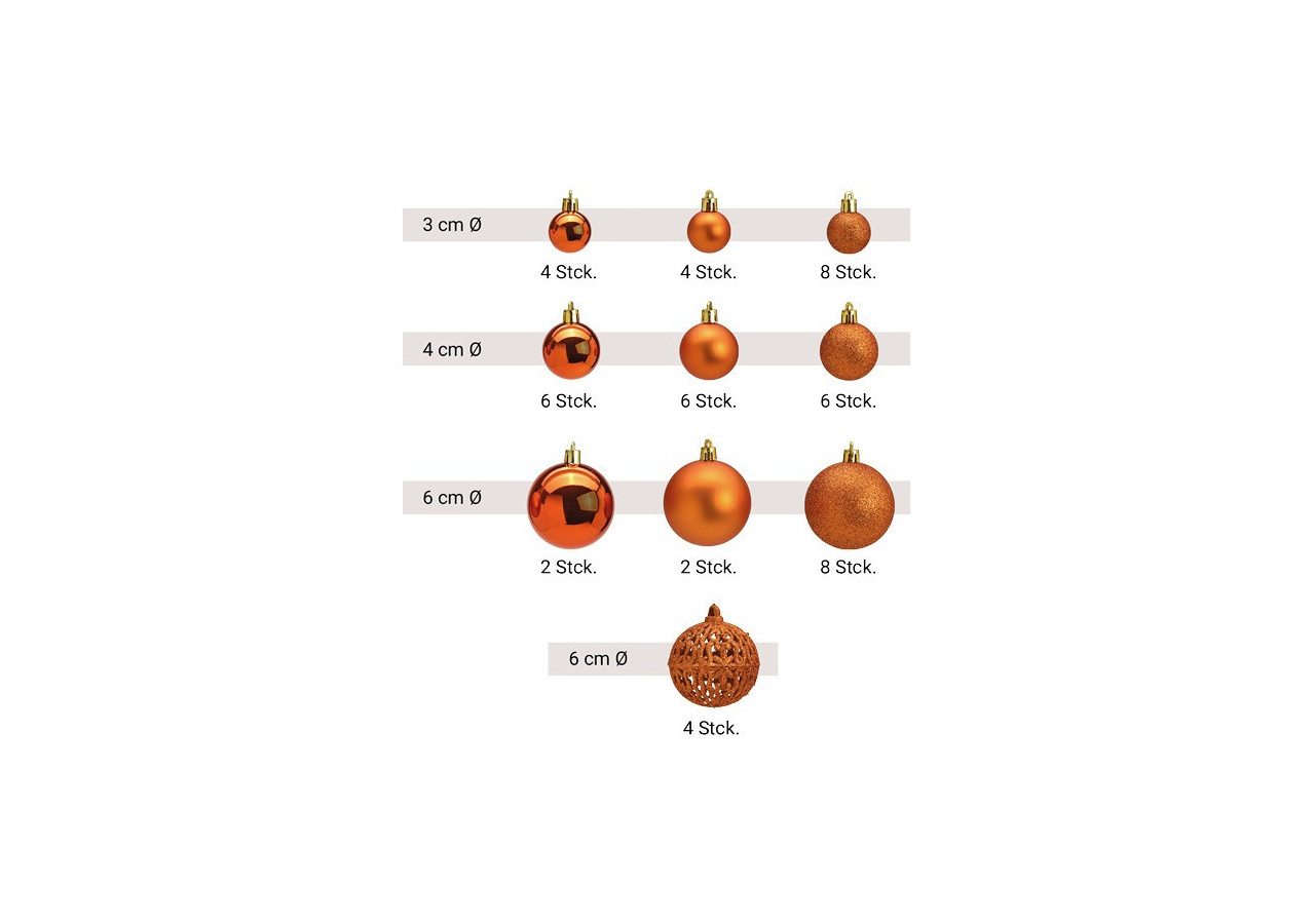 Boules de Noël en plastique - Set de 100 en cuivre, 3/4/6 cm - 10028708 - WURM